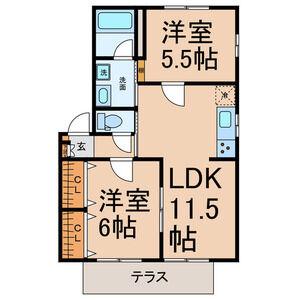 ビバリーK&A(2LDK/1階)の間取り写真