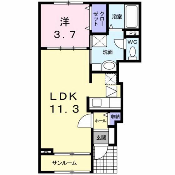 セトル・アンソレイユB(1LDK/1階)の間取り写真