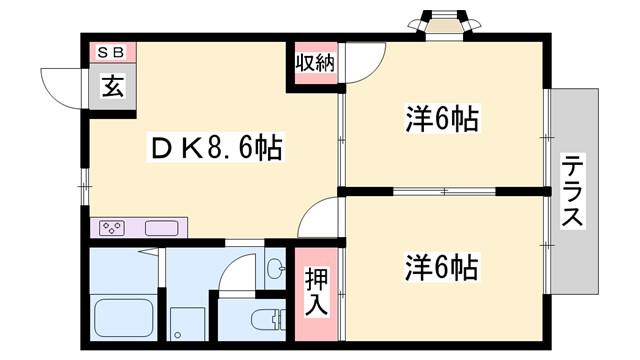 ファミール堂本(2DK/2階)の間取り写真