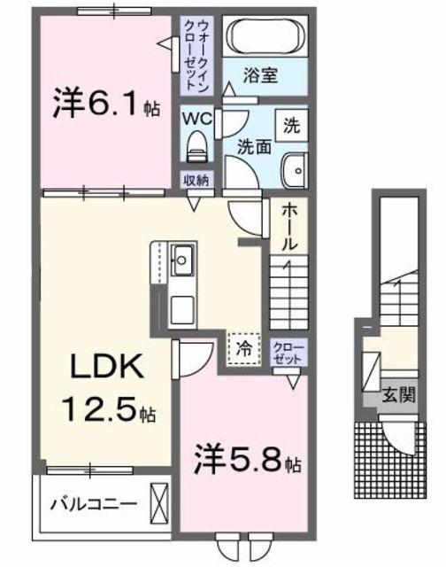 ヴェルドゥーラI(2LDK/2階)の間取り写真