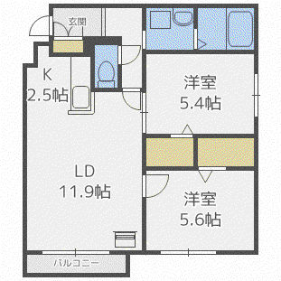 ル・ココティエ南13条(2LDK/1階)の間取り写真