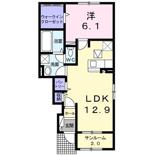 ルミエール E(1LDK/1階)の間取り写真