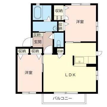 クレール林II(2LDK/1階)の間取り写真