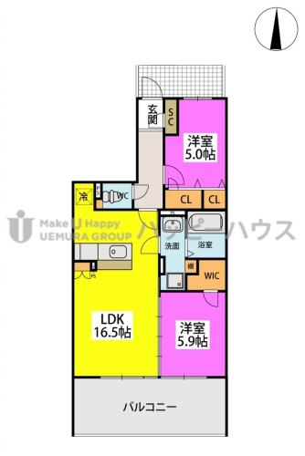 プレジデント正弥N(2LDK/2階)の間取り写真