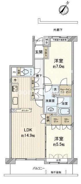 リーベスト本牧溪園(2LDK/4階)の間取り写真