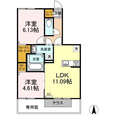 サンヒルズ八戸溝(2LDK/1階)の間取り写真