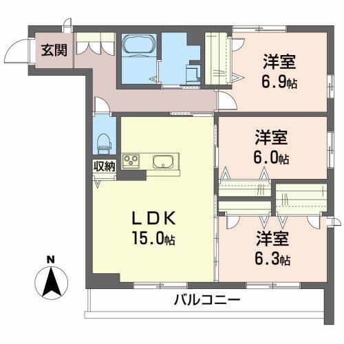 ゆうこく東仙台II(3LDK/2階)の間取り写真