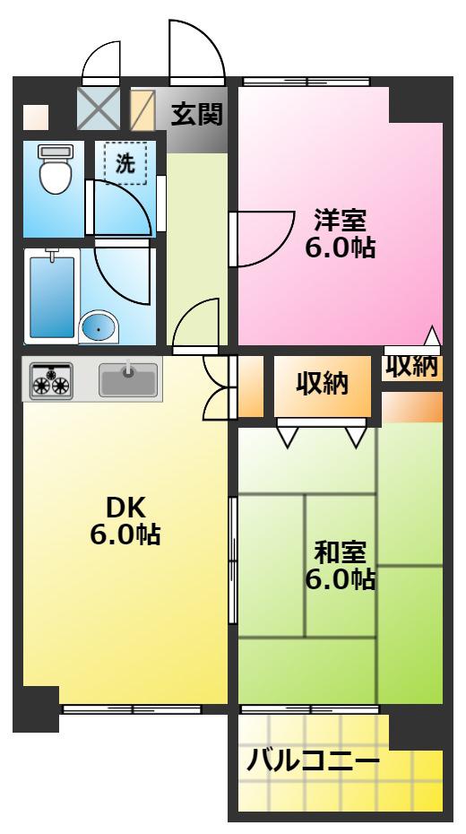 カピトール川崎Ⅰ(2DK/2階)の間取り写真