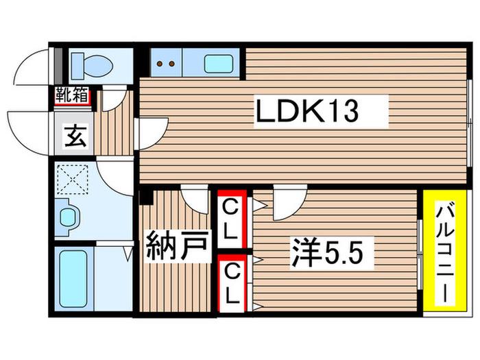 メリディアンなないろの里四番館(1LDK/5階)の間取り写真