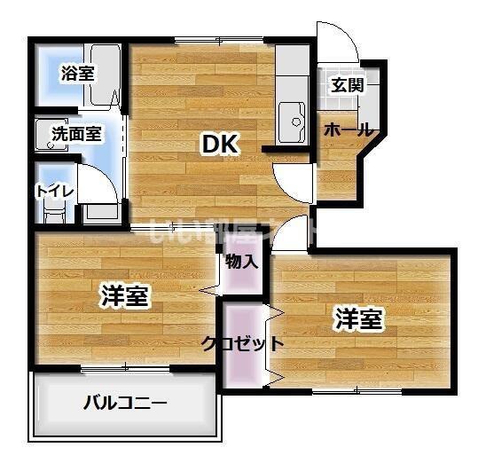 ネオランヒルQII(2DK/1階)の間取り写真