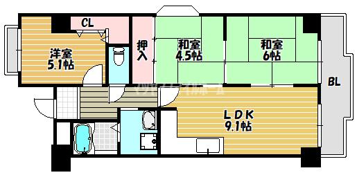 サンマンション楠公(3LDK/4階)の間取り写真