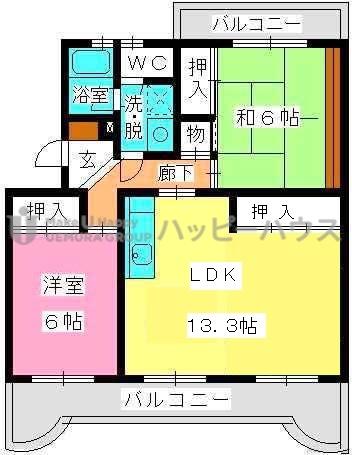 ロイヤルハイツ泉(2LDK/4階)の間取り写真