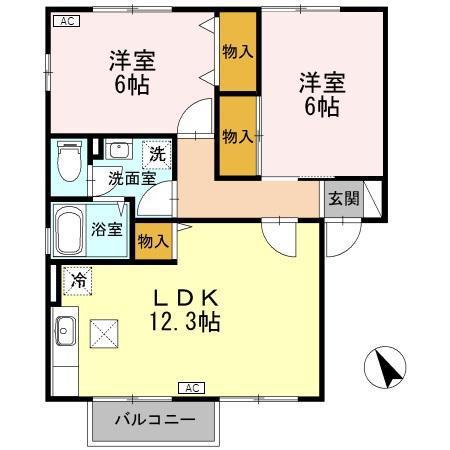 アルカディア西宮内(2LDK/1階)の間取り写真