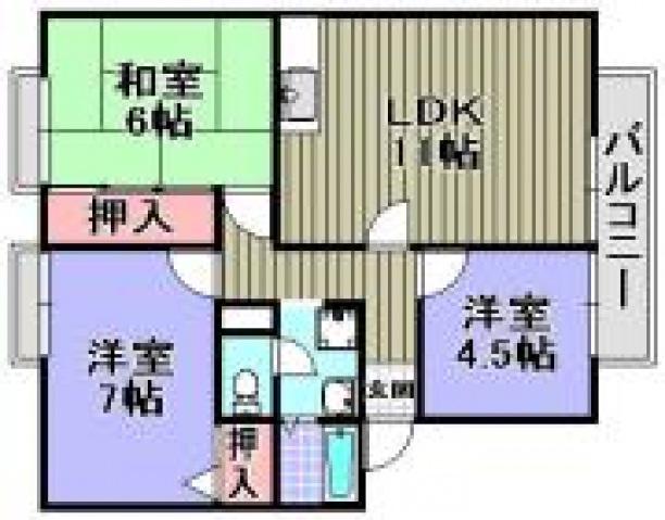 サンガーデン日根野A棟(3LDK/1階)の間取り写真