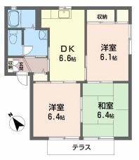 スカイヴィレッジ(3DK/1階)の間取り写真