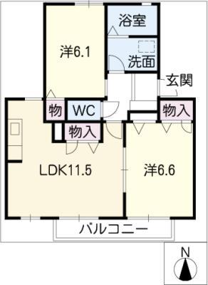 シャインヒル永光(2LDK/1階)の間取り写真