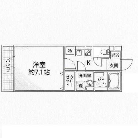 ワコーレヴィアーノ須磨関守町(1K/2階)の間取り写真
