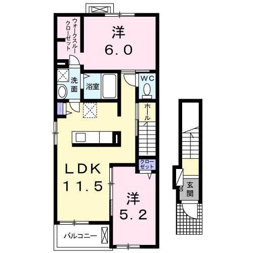 エテルノ・フィオーレ B(2LDK/2階)の間取り写真