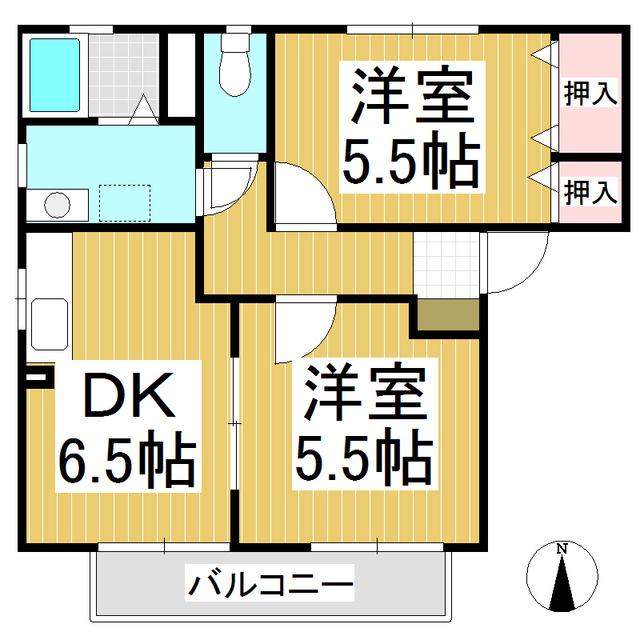 ロイヤルハイツ松村A棟(2DK/2階)の間取り写真