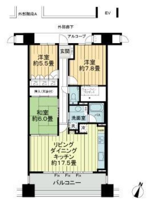 サーパス城山一番館(3LDK/15階)の間取り写真