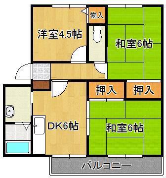ハイツ・カトレアII番館(3DK/1階)の間取り写真