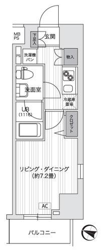 PRIMAL GOTANDA プライマル五反田(1K/8階)の間取り写真