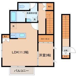 リヴェール上杉A(1LDK/2階)の間取り写真