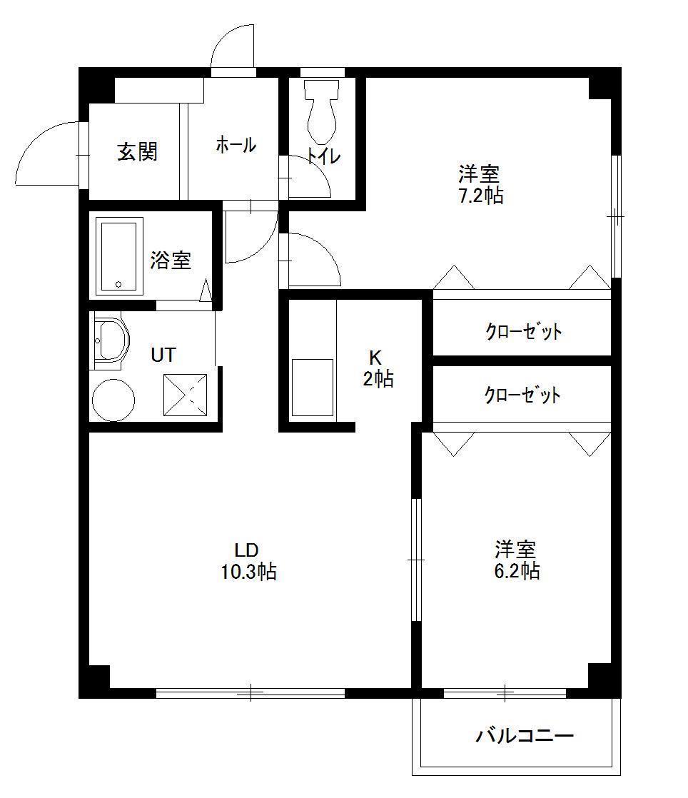 ラルジュ旭町(2LDK/2階)の間取り写真