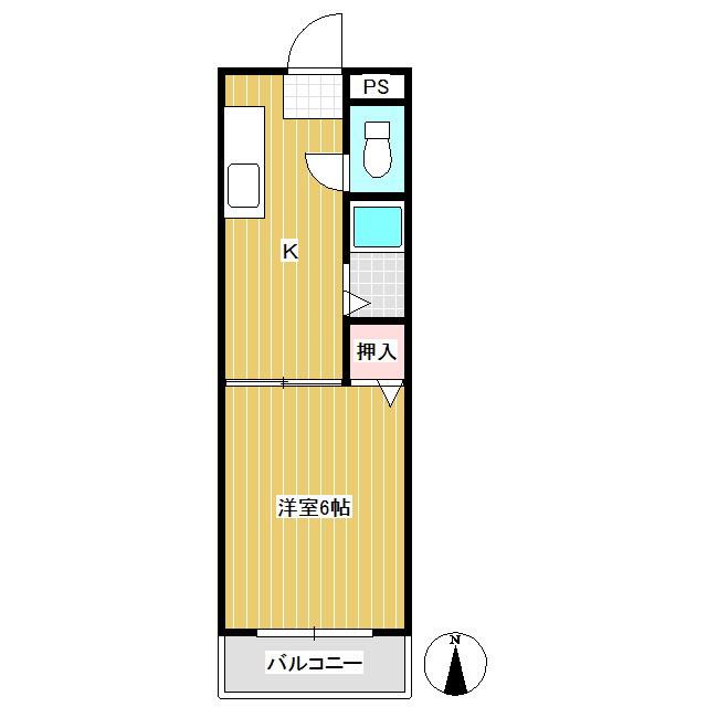 東信ハイツE棟(1K/2階)の間取り写真