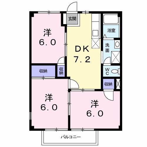 アクティブ21(3DK/1階)の間取り写真