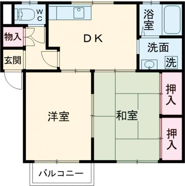 アートヒルズII(2DK/1階)の間取り写真