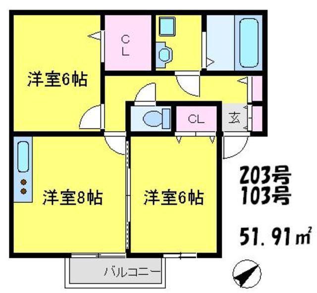 ＪＲ川越線 笠幡駅 車で8分 2階建 築17年(2DK/1階)の間取り写真