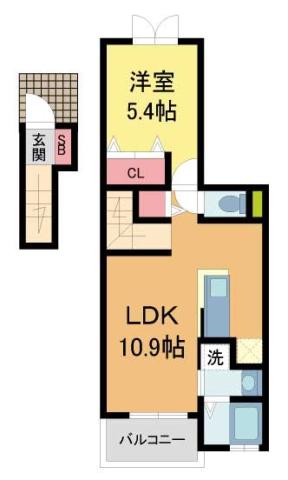 グレイスヒルズ ウエガハラII(1LDK/2階)の間取り写真