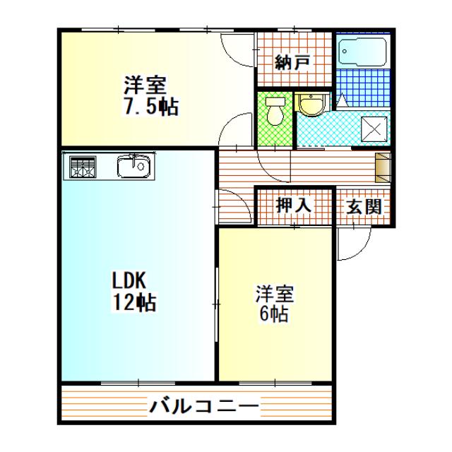 クバーズ1(2LDK/3階)の間取り写真