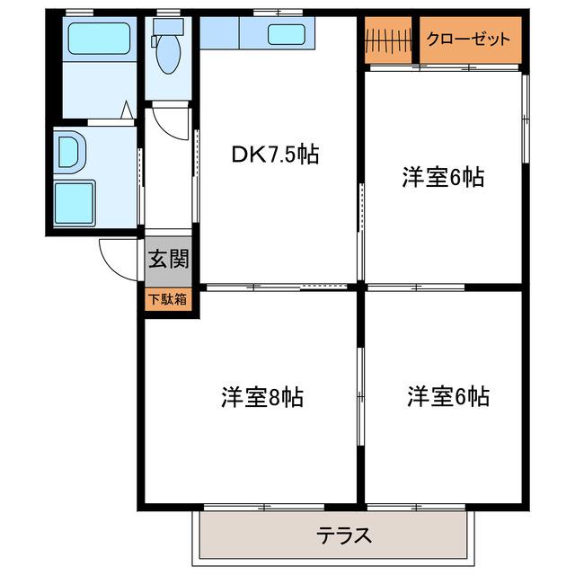 ラヴィアンロ一ズ A棟(3DK/1階)の間取り写真