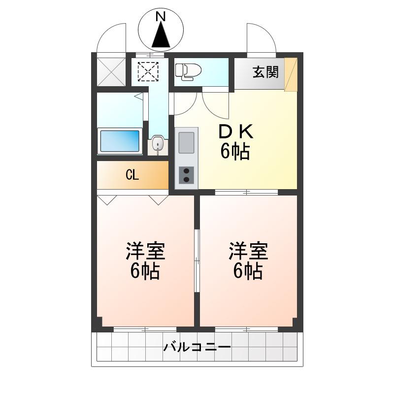 パンテオン五十鈴(2DK/2階)の間取り写真