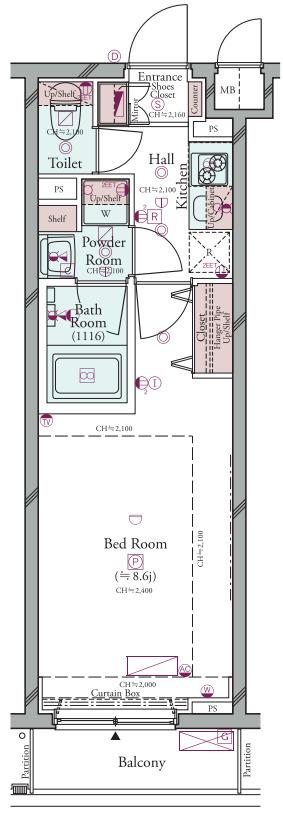 コンシェリア池上 THE RESIDENCE(1K/4階)の間取り写真