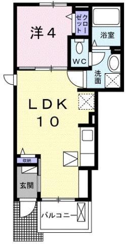 フィールドビーチ加茂名(1LDK/1階)の間取り写真