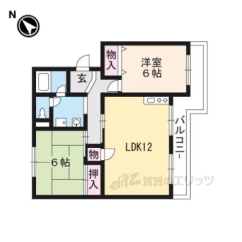 湖城ヶ丘ハイツ5号館(2LDK/1階)の間取り写真