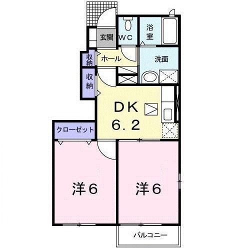カーサ フィオーレ II(2DK/1階)の間取り写真