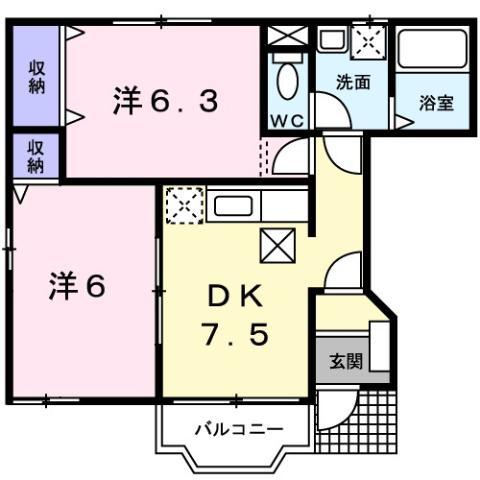 ＪＲ山口線 上郷駅 徒歩10分 2階建 築25年(2DK/1階)の間取り写真