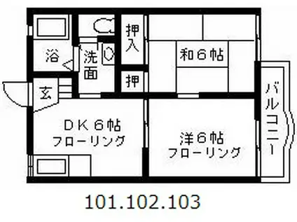 ボヌールブン(2DK/1階)の間取り写真