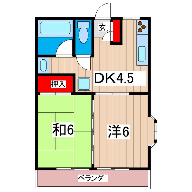 リベラルハイツ(2K/2階)の間取り写真
