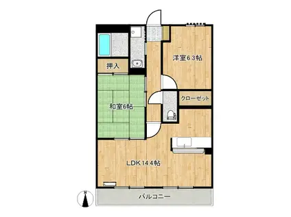 フィネス南川添(2LDK/5階)の間取り写真