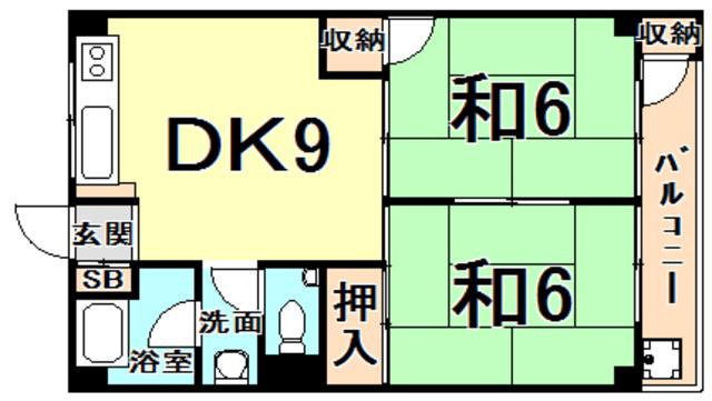 若草ハイツ(2DK/4階)の間取り写真