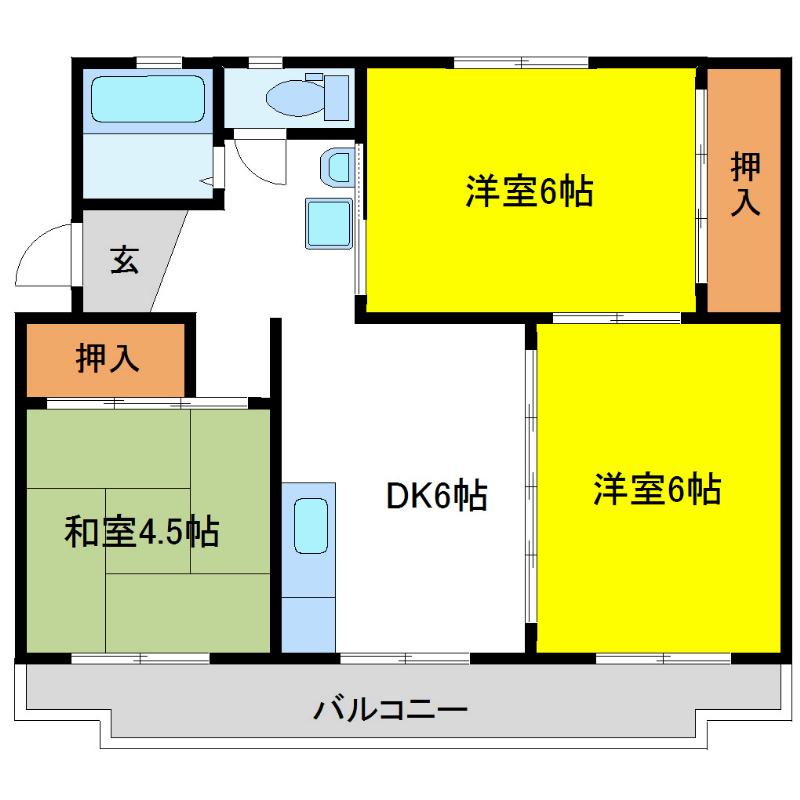法月ハイツ(3DK/1階)の間取り写真
