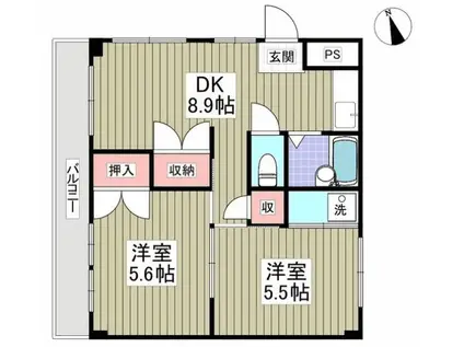 只見ハイツ(2DK/3階)の間取り写真