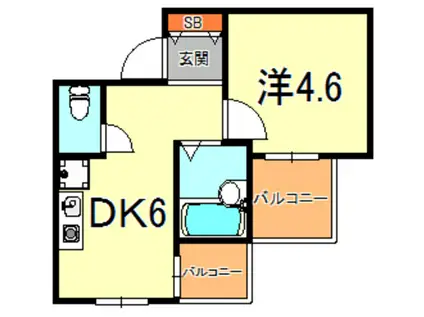 アメニティー東神戸2番館(1DK/2階)の間取り写真