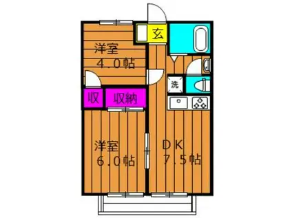 アメニティハイツ II(2DK/1階)の間取り写真