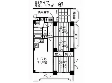 サングリーン二の宮(3LDK/3階)の間取り写真